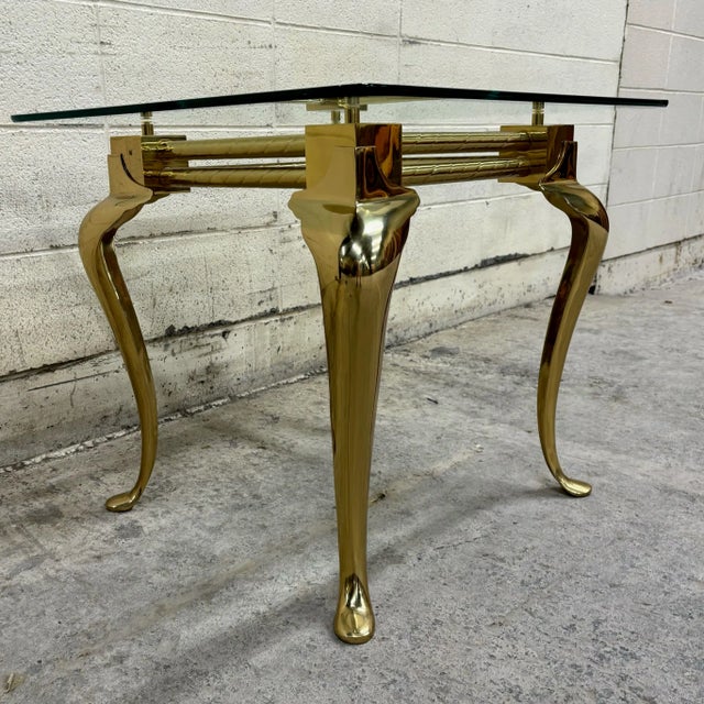 Labarge Vintage Hollywood Regency Labarge Style Brass and Glass Side End Coffee Table For Sale - Image 4 of 12