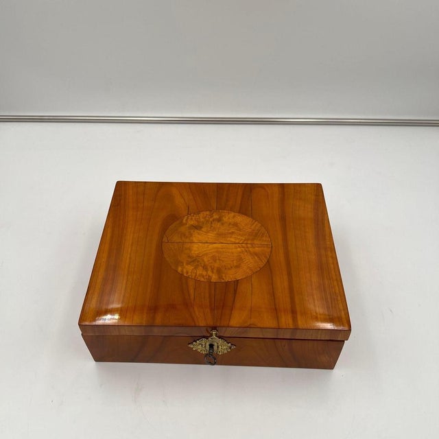 Biedermeier Jewelry Box in Cherry Wood, Ash & Brass, Southern Germany, 1820s For Sale - Image 4 of 18