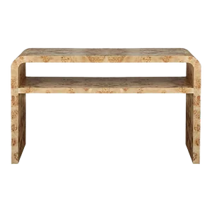 Matthew Izzo Home Marshall Light Burl Wood Waterfall Edge Two Tier Console Table
