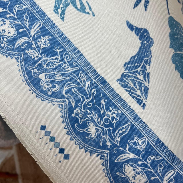 14.63 yards Brunschwig & Fils “Batik” with border in “Pacific” colorway // heavy cotton upholstery decorator fabric // decorator fabric For Sale In Kansas City - Image 6 of 9