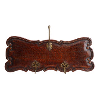 Art Nouveau Style Coat Rack in Oak with Brass Hooks, 1915 For Sale