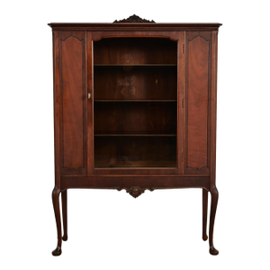 Berkey & Gay Style Antique Queen Anne Carved Walnut Bookcase or Bar Cabinet, Circa 1920s