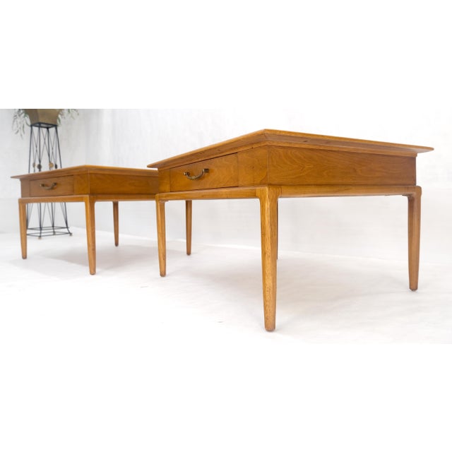 Pair of Fine Blond Tiger Maple Square End Side Lamp Tables One Drawer MINT For Sale - Image 15 of 18
