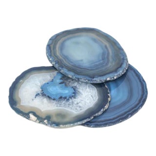 Blue Agate Coasters- Set of 3 For Sale