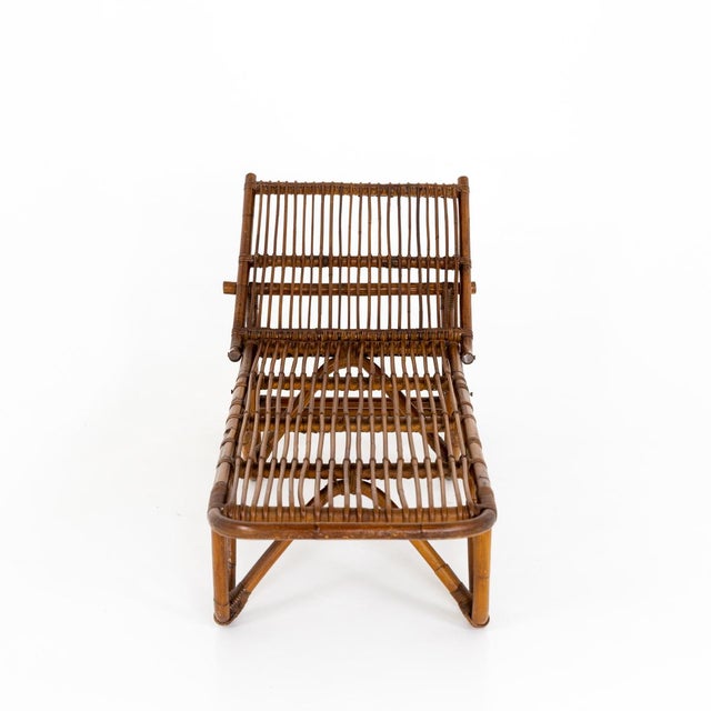 Mid-Century Italian Chaise Lounge in Rattan, 1950s For Sale - Image 3 of 9