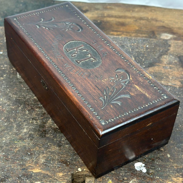 Antique Kronprinz Wilhelm Hand Carved Wooden German Trench Art Box For Sale - Image 4 of 12