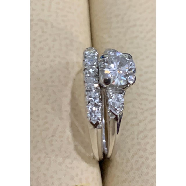 Approximately 0.6 Ct Solitaire Round Center Diamond 14 Kt White Gold Ring & Band For Sale - Image 4 of 18