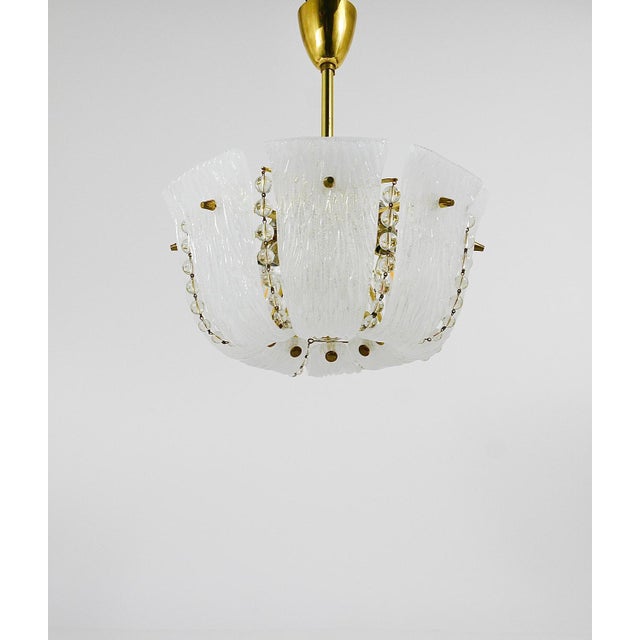 Petite Curved Basket Chandelier in Brass & Glass attributed to J. T. Kalmar for Kalmar, Austria, 1950s For Sale - Image 16 of 18