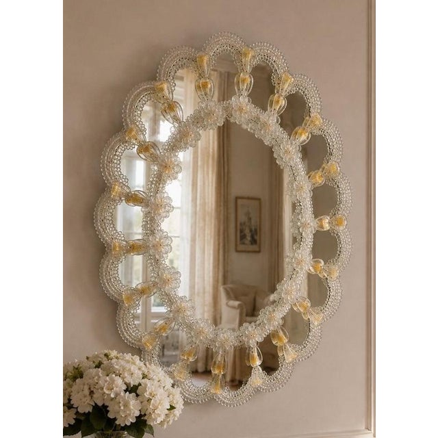Glass Vintage Venetian Oval Shaped Mirror, 1960 For Sale - Image 7 of 12