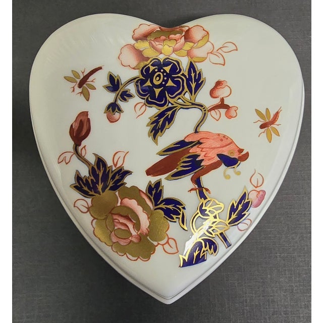 CoalPort Fine Bone China Heart Shaped Bowl w/Lid Hand-Painted Gilt Scenery w/Bird. Mark on Bottom: Made in England...