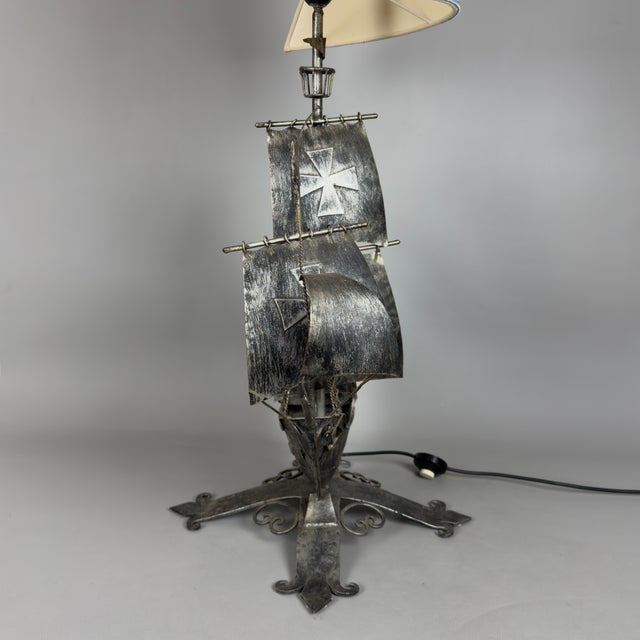 Large Sailing Ship Lamp Sculpture in Wrought Iron, 1950 For Sale - Image 10 of 18