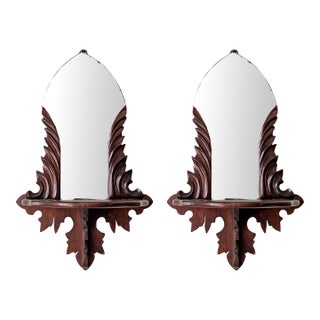 Antique Victorian Style Mirrored Walnut Curio Shelves, a Pair For Sale