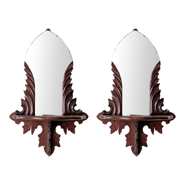 Antique Victorian Style Mirrored Walnut Curio Shelves, a Pair For Sale