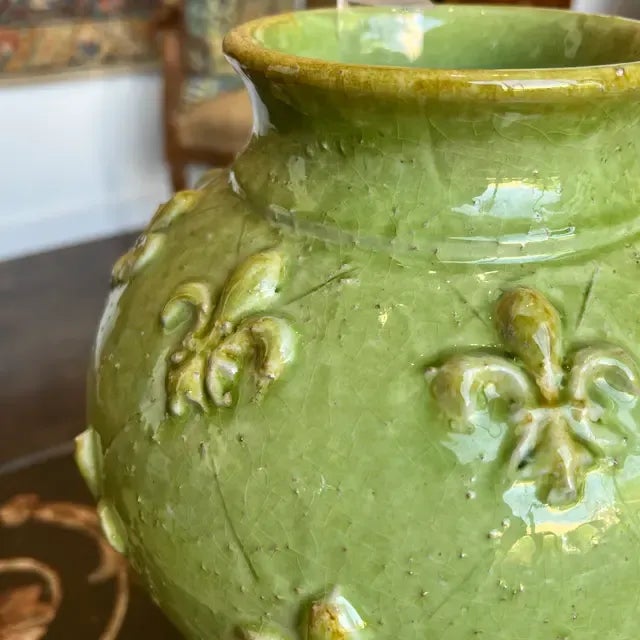 Traditional 1990s Italian Hand-Painted Green Ceramic Vase For Sale - Image 3 of 8