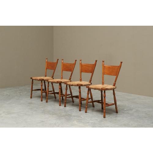 Mid-Century Chairs in Oak and Straw, 1950s, Set of 4 For Sale - Image 4 of 13