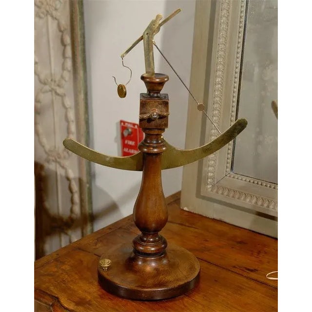 Brown 19th Century French Brass Fabric Scale on Wooden Base For Sale - Image 8 of 10