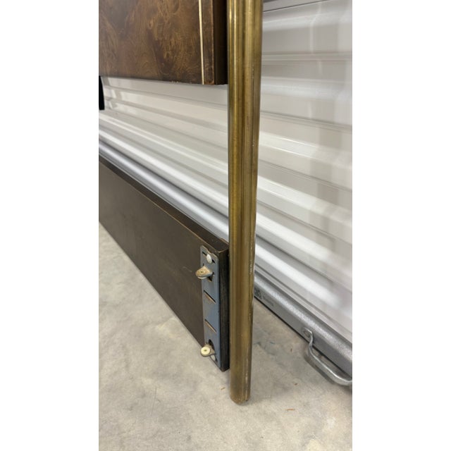 Brown Hollywood Regency Burlwood and Brass Headboard Attributed to Mastercraft, C. 1970s For Sale - Image 8 of 12