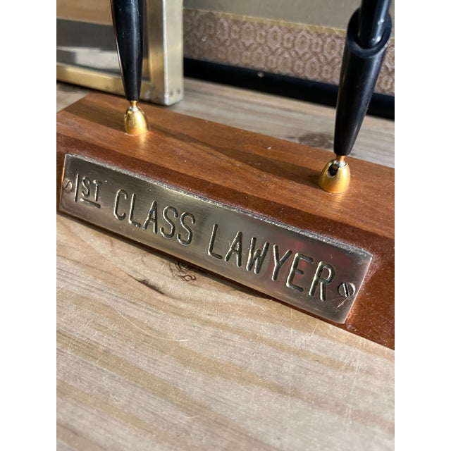 1970s 1970s 1st Class Lawyer Wooden Brass Pen Holder For Sale - Image 5 of 9