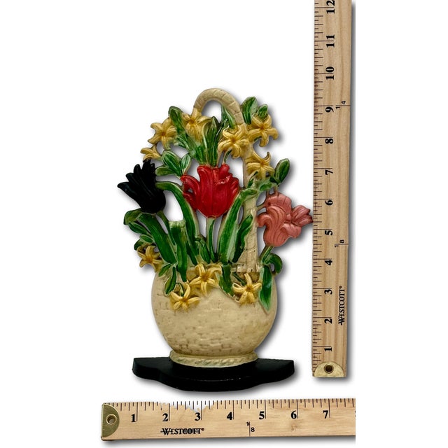 Hard to Find 1930s Hubley MFG Co. Tulips & Hyacinths Flower Basket Cast Iron Doorstop in Pristine Cond. For Sale - Image 18 of 18