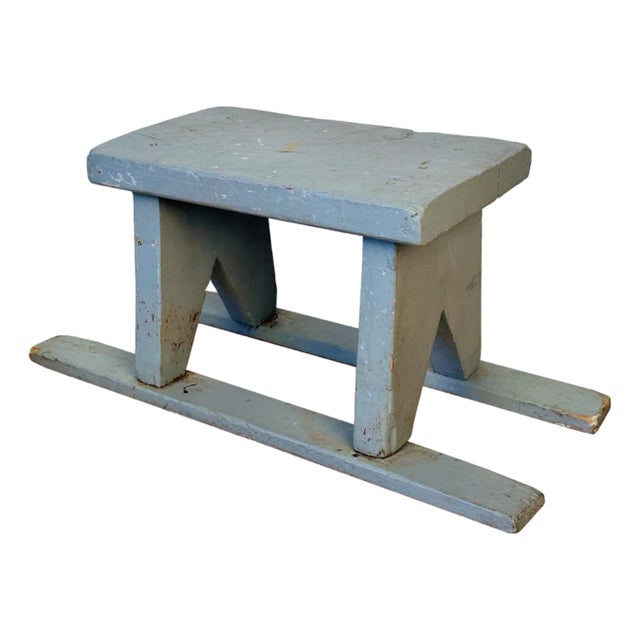 Antique Primitive Farmhouse Gray Slat Bottom Milking Stool For Sale