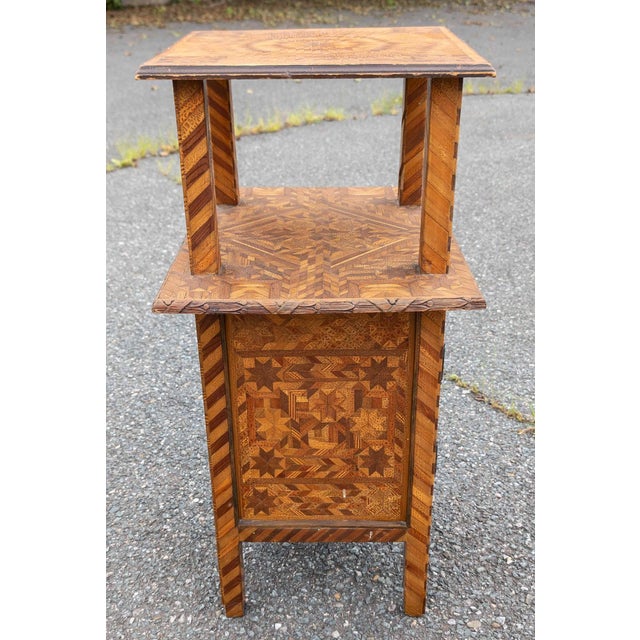 19th or 20th Century American Folk Art Marquetry Etagere Table Stand For Sale - Image 9 of 16