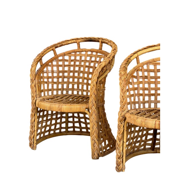 Pair of Late 20th Century Modern Organic Bamboo/Rattan Lattice Chairs For Sale In Houston - Image 6 of 18