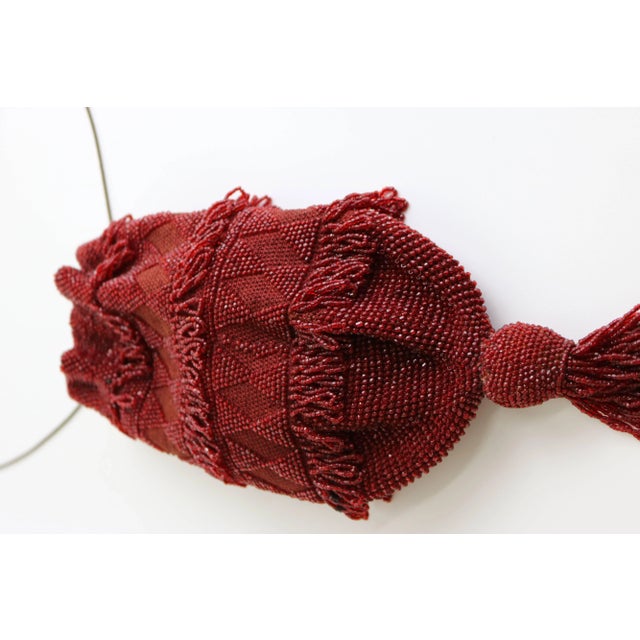 Early 20th Century Art Deco Deep Red Beaded Flapper Evening Bag with Tassel For Sale - Image 4 of 5