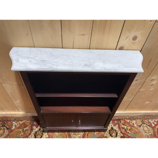 Low Mahogany Bookcase with Marble Top, 1980s For Sale - Image 3 of 8