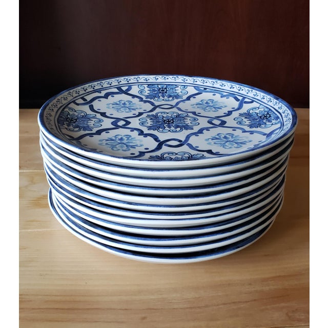 Ceramic Williams-Sonoma Porto Blue & White Salad Plates – Set of 12 | Coastal Portuguese Ceramic For Sale - Image 7 of 11