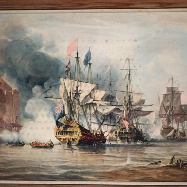 Mid 20th Century Mid Century Modern Seascape Print with Tall Mast Ships after Chambers Circa 1950’s, Framed For Sale - Image 5 of 12