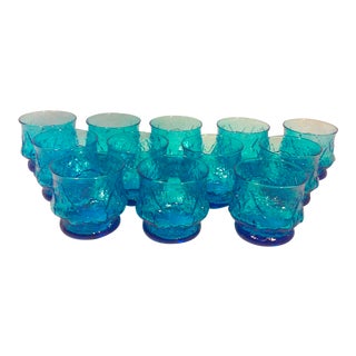 Turquoise Glass Rock Glasses-Set of Twelve For Sale