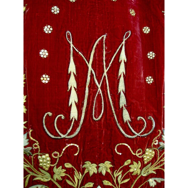 Early 19th Century Religious Altar Gold Embroidery on Red Velvet 19 Century For Sale - Image 5 of 15