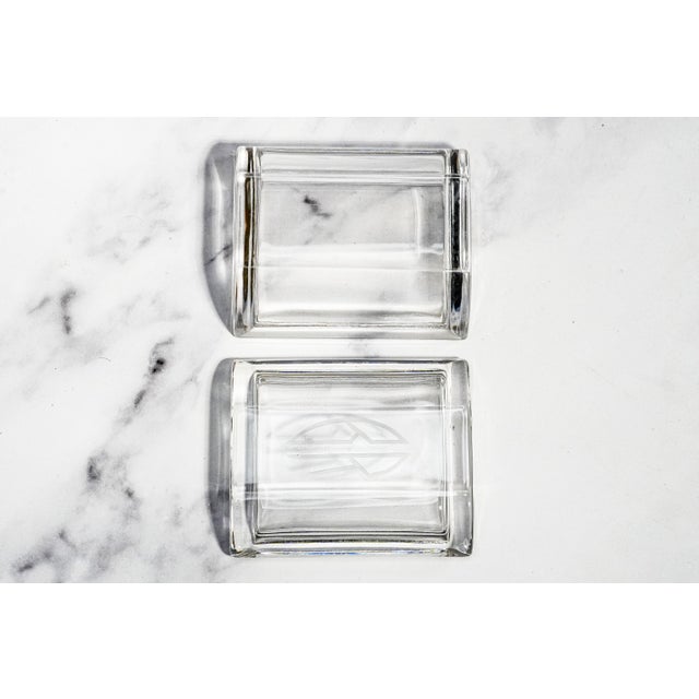 Heavy Crystal Glass Antique Jewelry Box Art Deco Monogrammed Br Trinket Box Luxury Home Decor For Sale In New York - Image 6 of 13