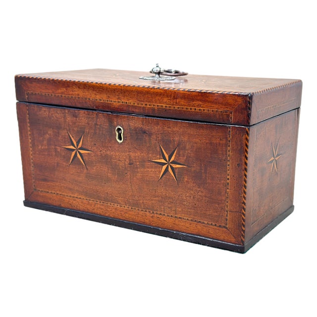 Georgian Mahogany Star Inlaid Tea Caddy, 1790 For Sale