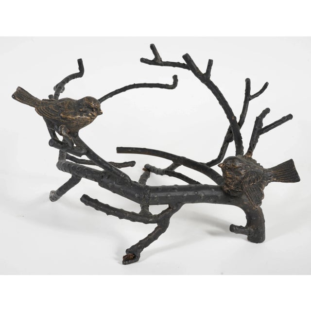 Vintage Rustic Cast Iron Sculptured With Two Birds Sitting on Branches For Sale - Image 4 of 4