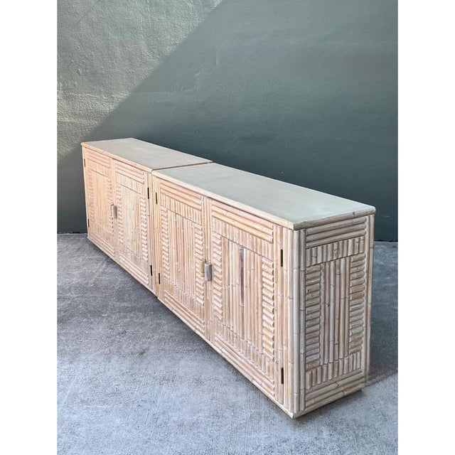 Late 20th Century Vintage Monumental Washed Rattan Credenza For Sale - Image 5 of 12