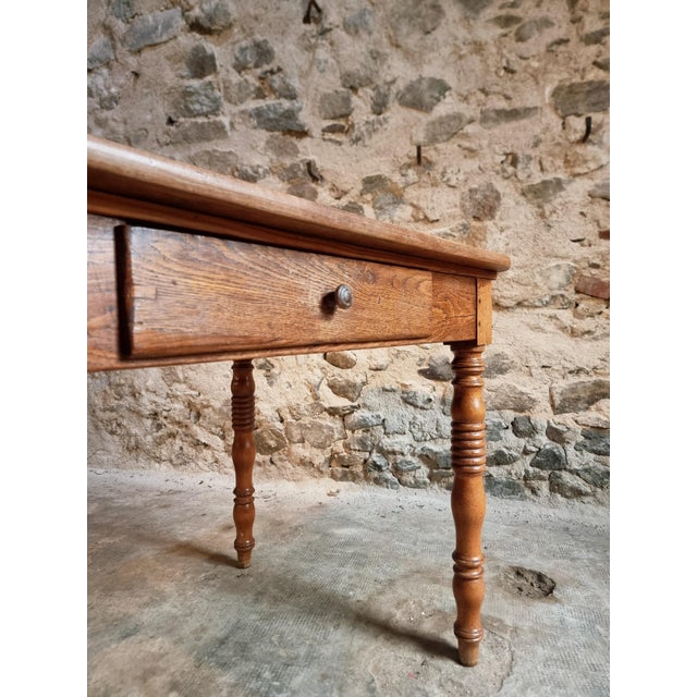 Brown French Oak and Walnut Dining Table with Marble Top For Sale - Image 8 of 18
