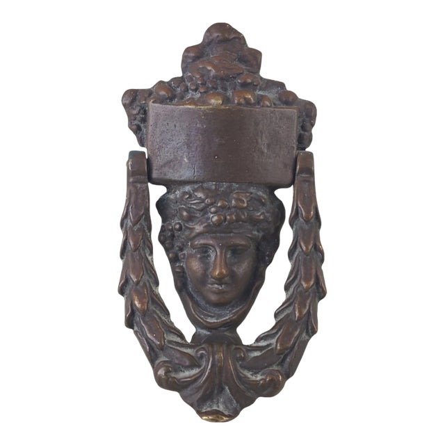 Antique Early 1800s Neoclassical Figural Heavy Bronze Doorknocker For Sale