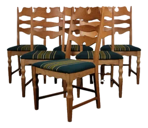 Dining Chairs in Oak and Wool by Henning Kjærnulf, 1970s, Set of 6