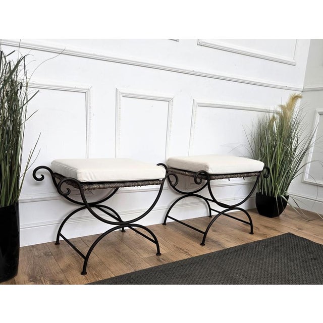 Italian Metal Iron Stools with Roll Arm, 1960s, Set of 2 For Sale - Image 4 of 9