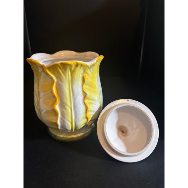 Mid-Century Modern Rare 1960s Lefton Cabbage Leaf Ceramic Canister in Excellent Condition For Sale - Image 3 of 8