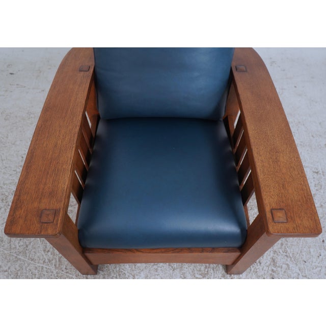 Brown Stickley Mission Oak Leather Chair & Ottoman For Sale - Image 8 of 18
