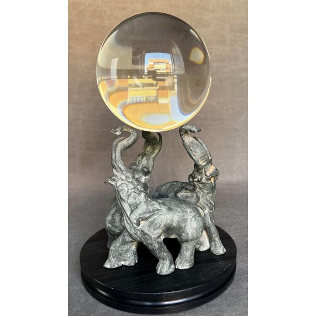 Bronze Elephants in a Circle with a Crystal Ball, 1980 For Sale - Image 8 of 8