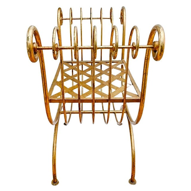 1960 Italian Hollywood Regency Gilt Wrought Iron Curule Vanity Bench For Sale - Image 4 of 8