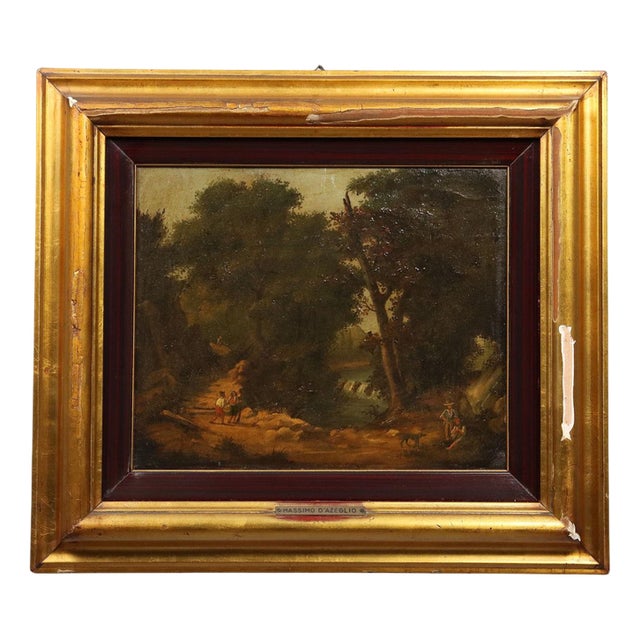 Landscape with Figures, Oil on Canvas, Framed For Sale