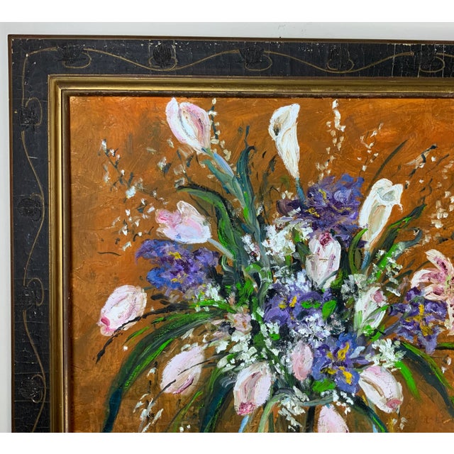 Yellow Mid 19th Century Floral Still Life - Framed Oil Painting on Board For Sale - Image 8 of 13