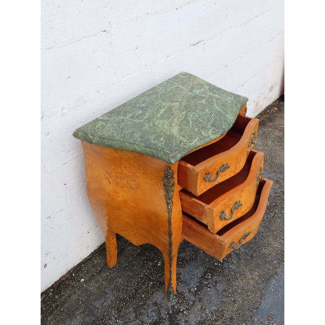 Wood French Marble Top Bombay Serpentine Burlwood Commode Nightstand 6346 For Sale - Image 7 of 16