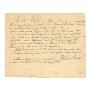 1837 Berks County, Pennsylvania Hand-Penned Auction Broadside – A "Dry" Estate Sale!