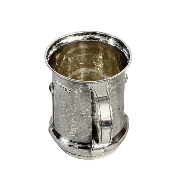 1900 - 1909 1908 English Arts and Crafts Design Sterling Silver Christening Mug W/Stone 3.25" H For Sale - Image 5 of 9