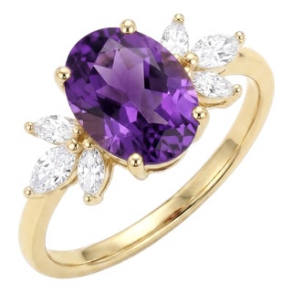 Unique Amethyst Cluster Engagement Ring - Bridal Wedding Ring - Us 7 (All Sizes Available) For Sale